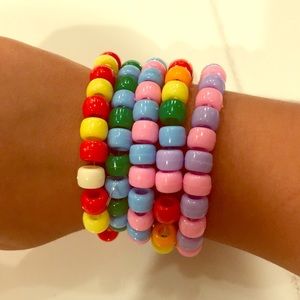 Stretchy- string colorful well-fitted bracelets.
